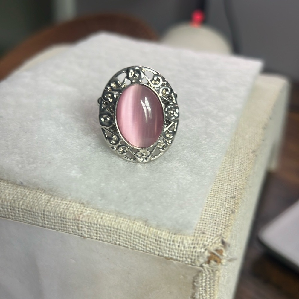 Vintage Pink and Silver Filigree Ring